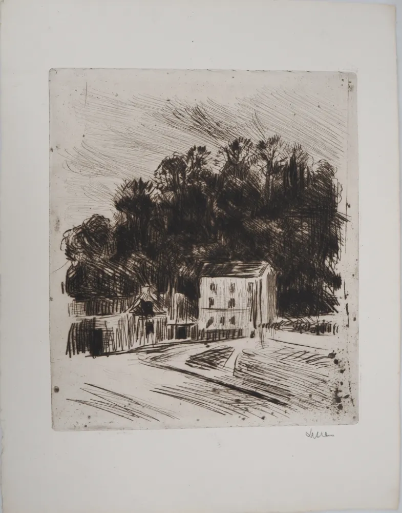 Drypoint Luce - Maximilien LUCE - Paysage champêtre (Bessy-sur-Cure) Vers 1900 - Gravure originale signée