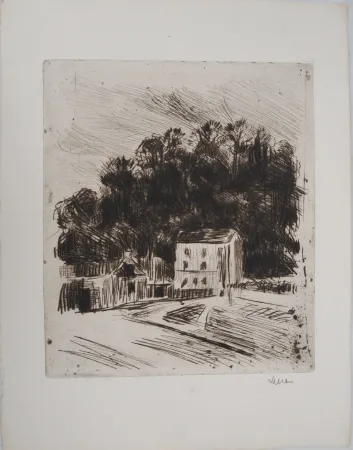 Drypoint Luce - Maximilien LUCE - Paysage champêtre (Bessy-sur-Cure) Vers 1900 - Gravure originale signée