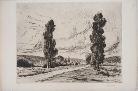 Drypoint Luce - Maximilien LUCE - Paysage : Ferme dans l'Yonne Vers 1900 - Gravure originale signée