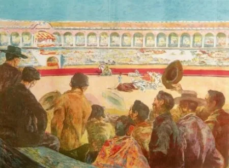 Lithograph Lunois - La Corrida:  L'enlèvement du taureau (Taking Away the Bull)