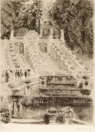 Etching Lunois - La grande cascade de St Cloud
