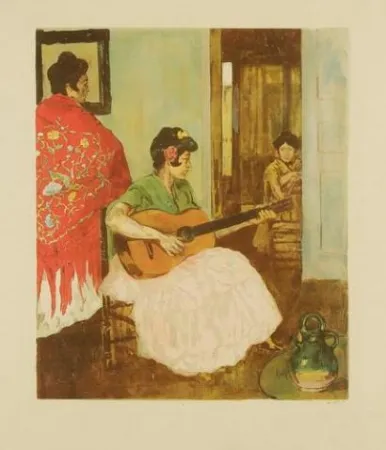 Lithograph Lunois - La guitariste / La guitarera
