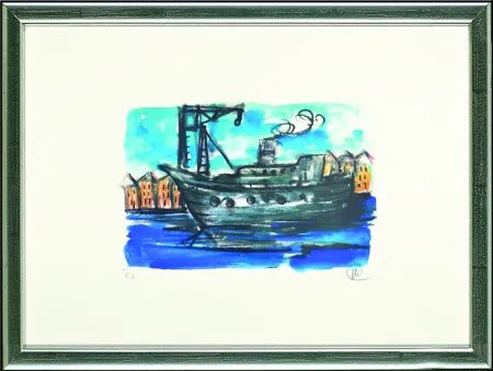 Lithograph Lüpertz - Schiff im Hafen