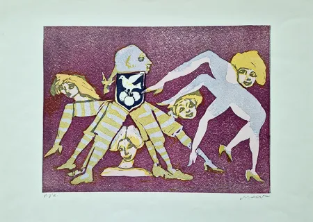 Linocut Maccari - Composizione