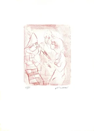 Etching And Aquatint Maccari - Coppia con il clown