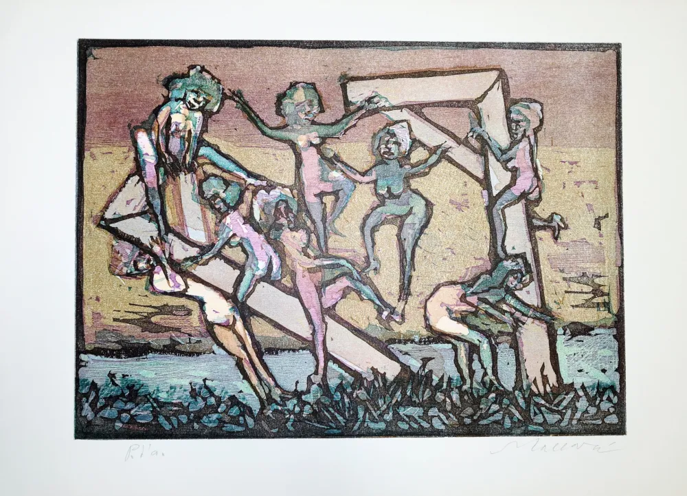 Linocut Maccari - Figure