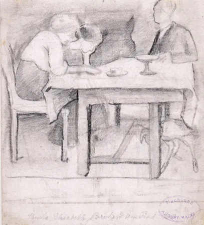 No Technical Macke - Christa, Elisabeth, Bernhard am Tisch. Verso: Geburtstagstisch für Sofie Gerhardt.