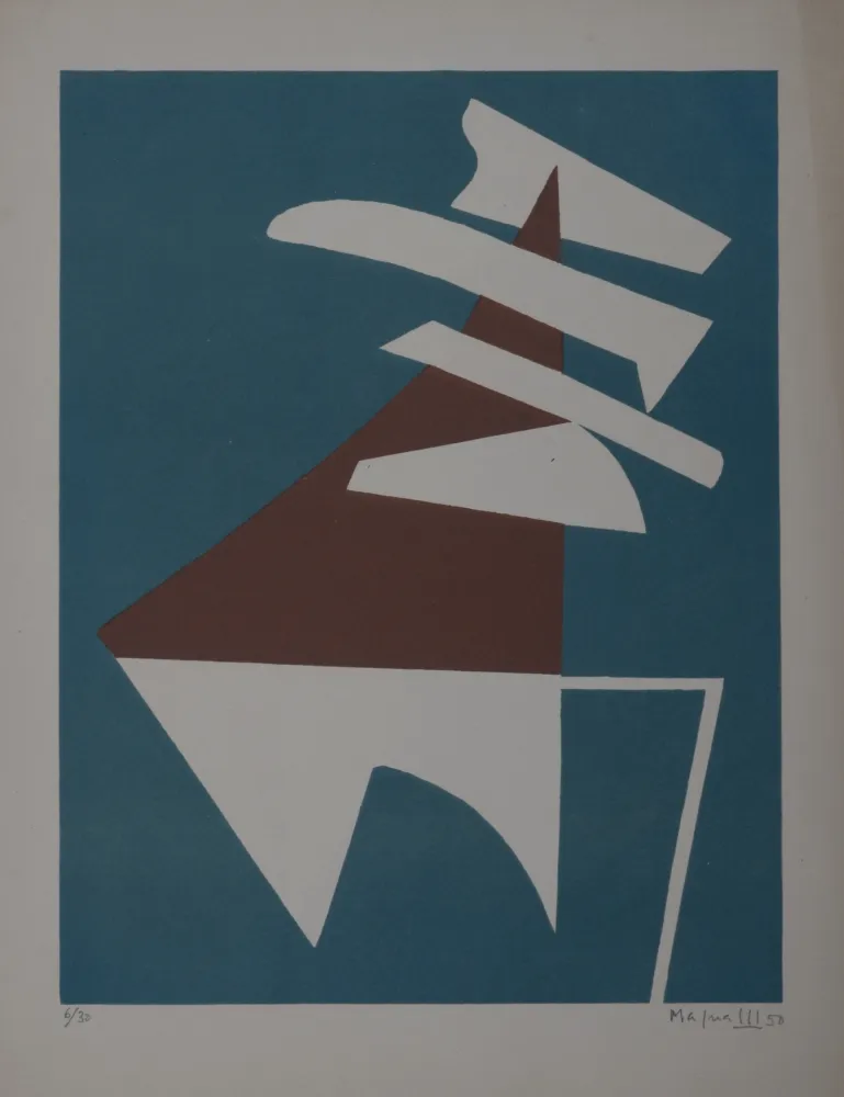 Screenprint Magnelli - Composition sur fond bleu, 1950 - Hand-signed