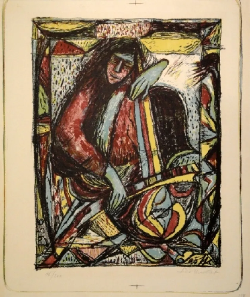 Lithograph Maillet - Violoncellist