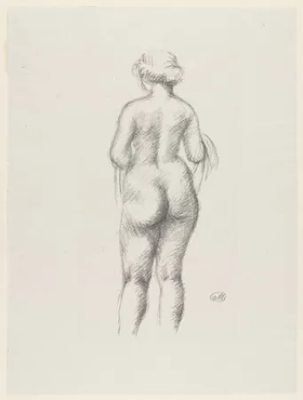 Lithograph Maillol - Femme nue de dos tenant une echarpe 