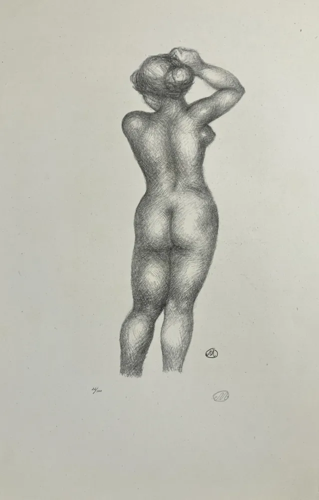 Lithograph Maillol - Nu de dos, bras levé. 1925.