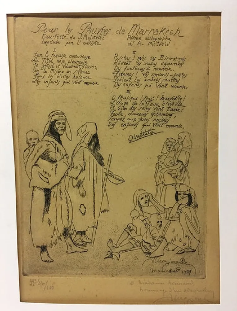 Engraving Majorelle - Pour les pauvres de Marrakech. 