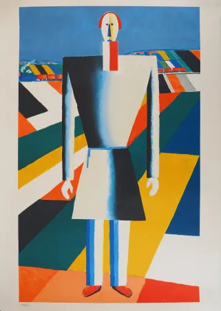Lithograph Malevitch - Homme dans les champs