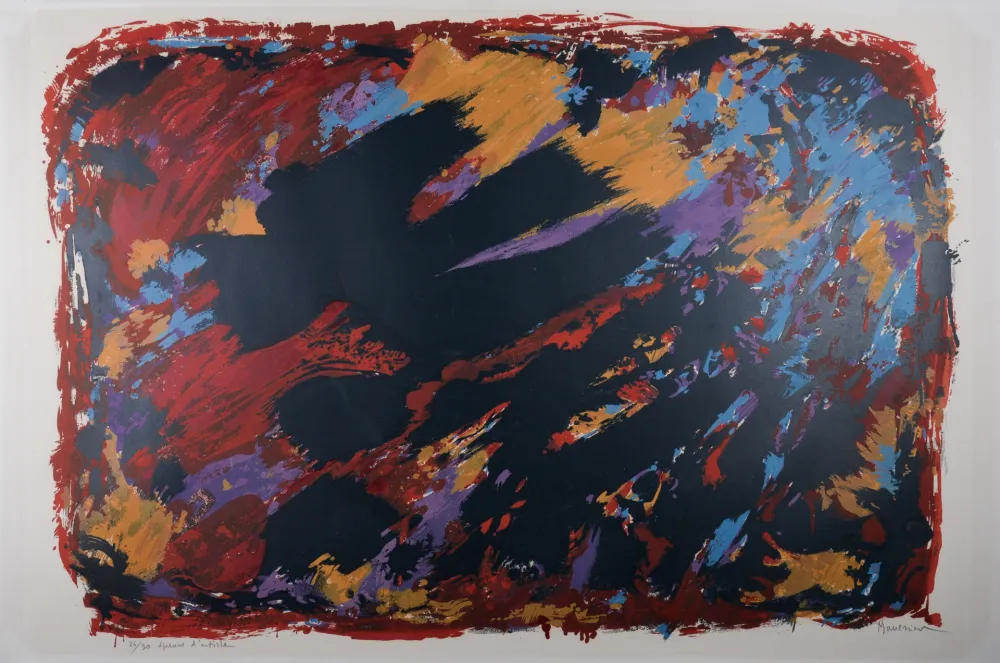 Lithograph Manessier - Le procès de Burgos II