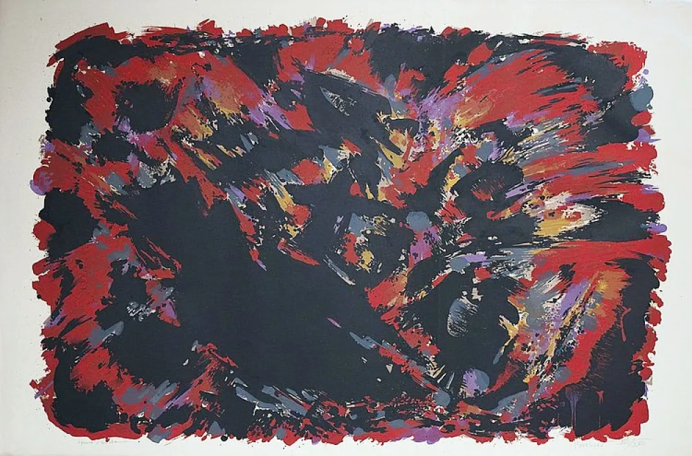 Lithograph Manessier - Le procès de Burgos II