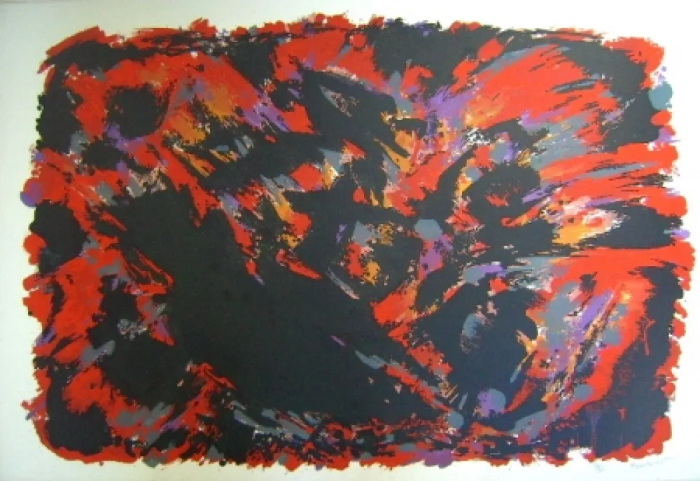 Lithograph Manessier - Procès de Burgos II