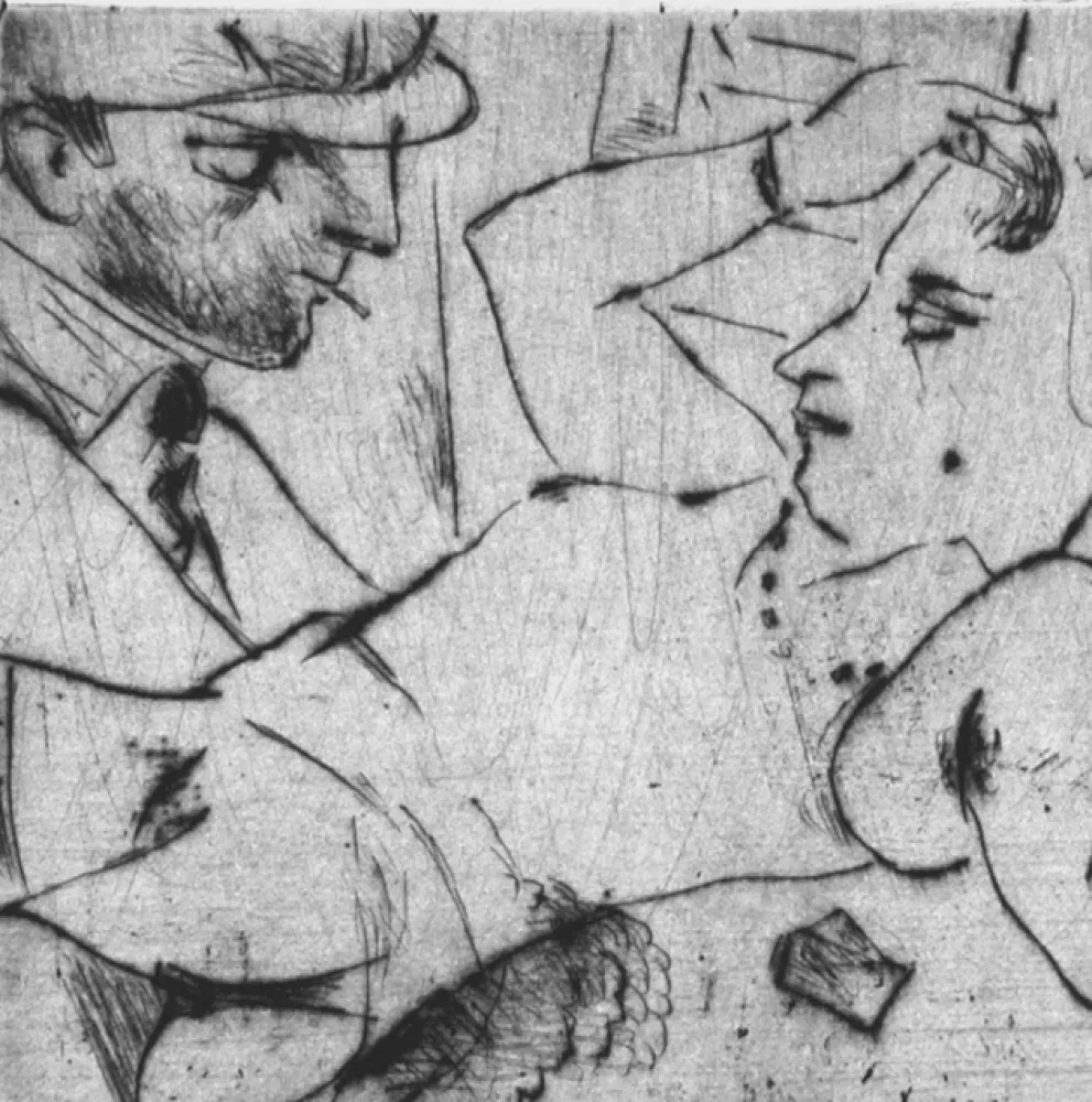 Drypoint Manfredi - Autoritratto con modella