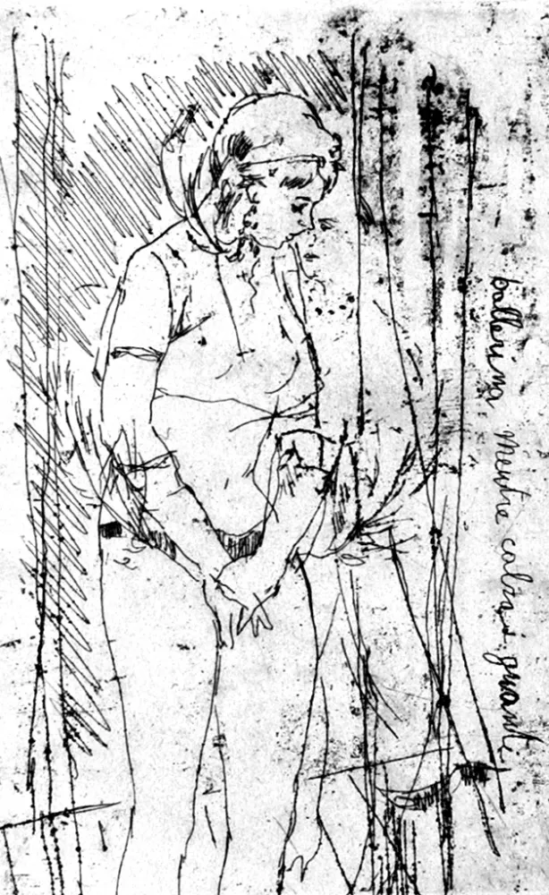 Engraving Manfredi - Ballerina mentre calza i guanti