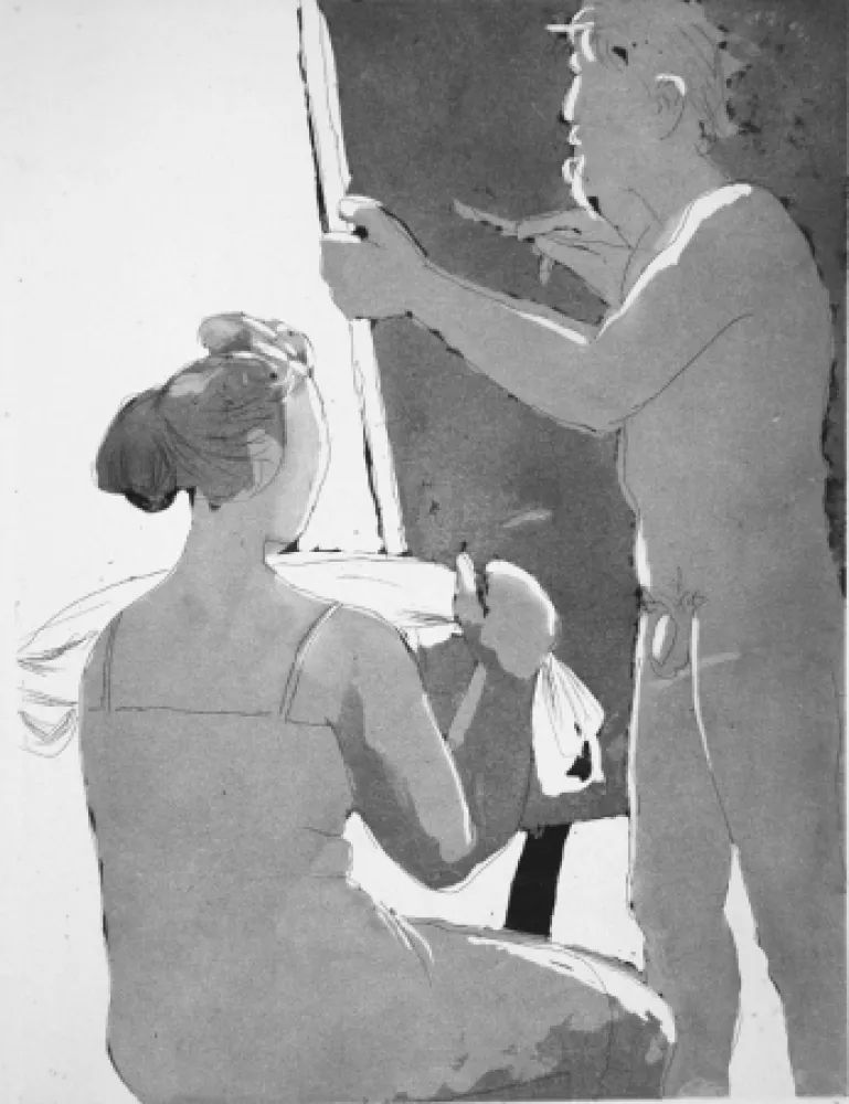 Etching And Aquatint Manzu - Pittore e modella