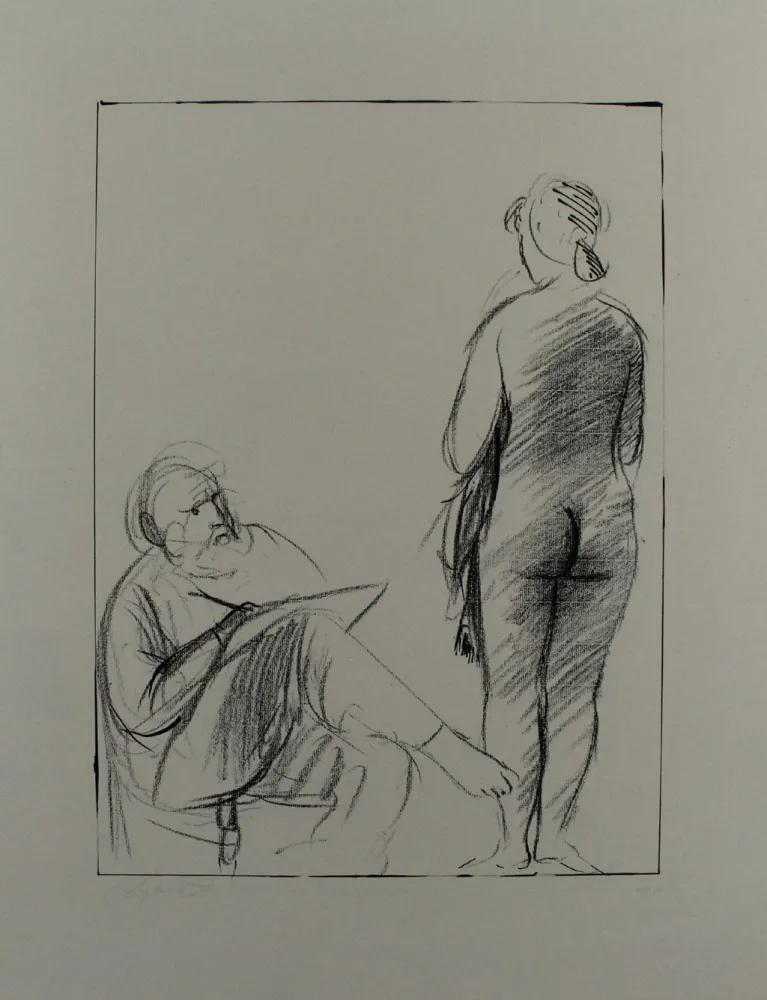 Lithograph Manzu - Pittore e modella