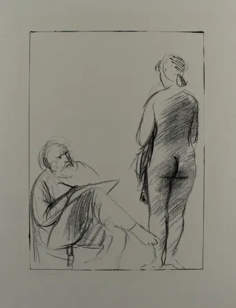 Lithograph Manzu - Pittore e modella