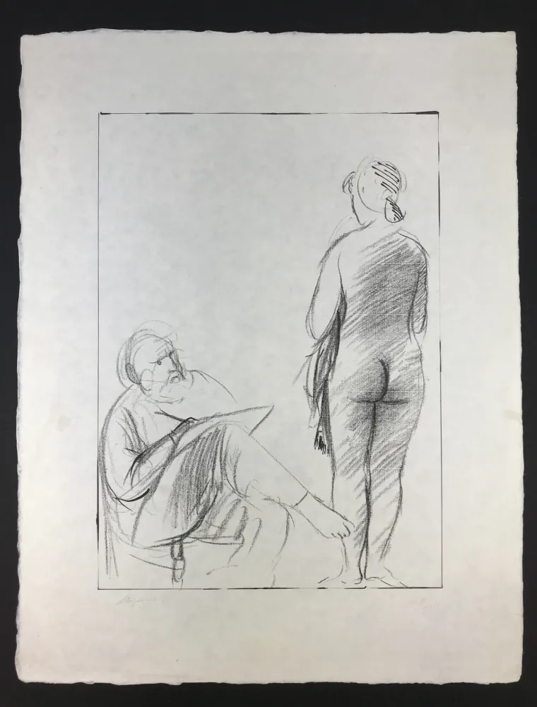 Lithograph Manzu - Pittore e Modella