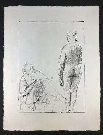 Lithograph Manzu - Pittore e Modella