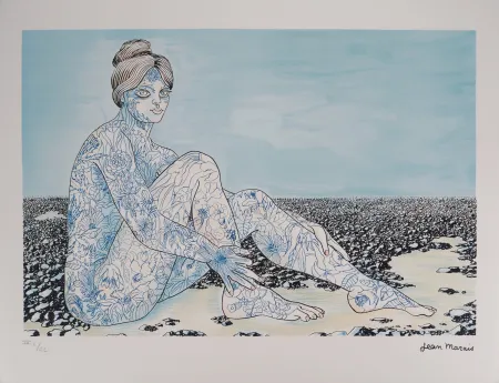 Lithograph Marais  - Fusion avec la nature, Femme aux tatouages de fleurs