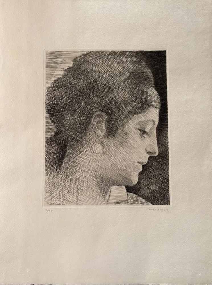 Etching Marcoussis - La mère de l'artiste, jeune, de profil