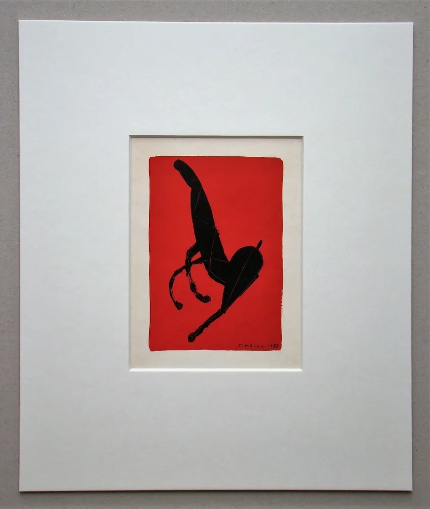 Lithograph Marini - Cheval sur fond rouge