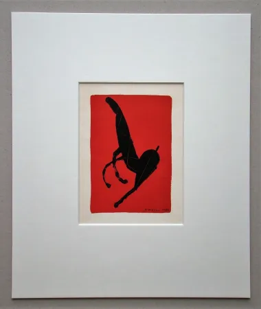 Lithograph Marini - Cheval sur fond rouge