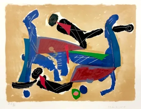 Lithograph Marini - Chevaux et cavaliers