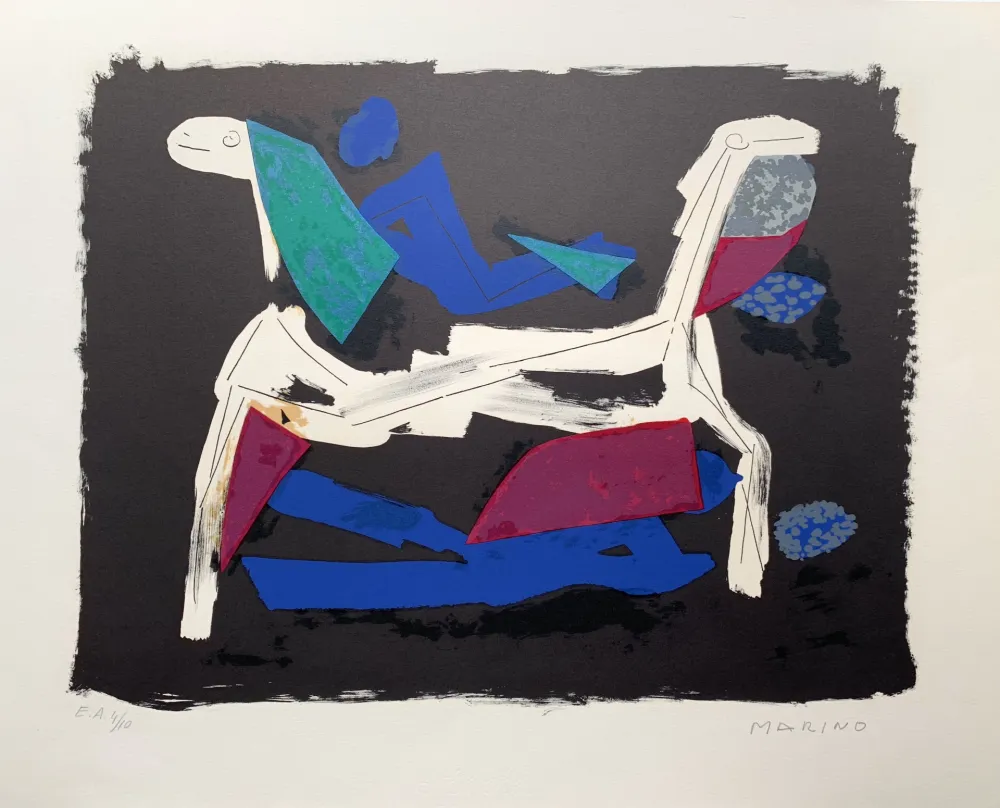 Lithograph Marini - Chevaux et cavaliers I 