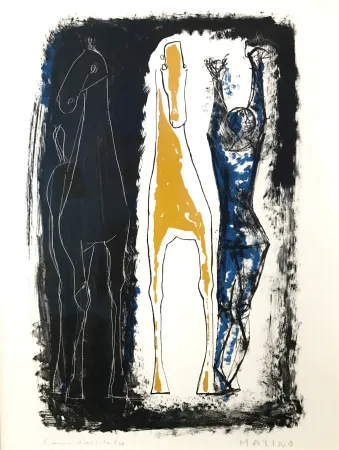 Lithograph Marini - Jongleur et Deux Chevaux