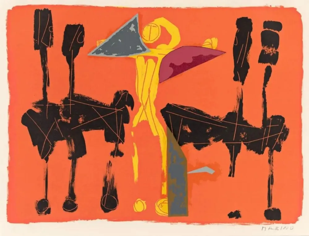 Lithograph Marini - L107 Chevaux Et Cavaliers IV