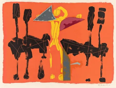 Lithograph Marini - L107 Chevaux Et Cavaliers IV