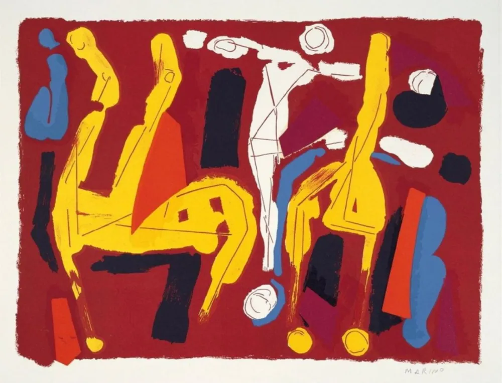 Lithograph Marini - L108 Chevaux Et Cavaliers V