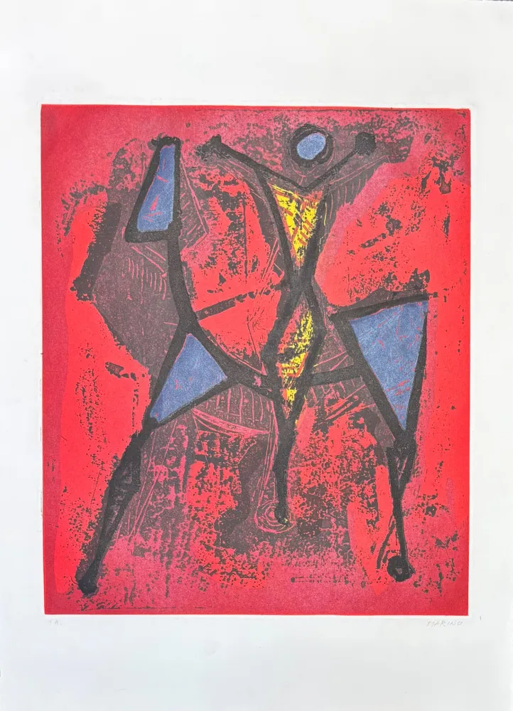 Aquatint Marini - Marino Marini (1901-1980) - CAVALIERE I - Color Aquatint on Goya paper - 1972