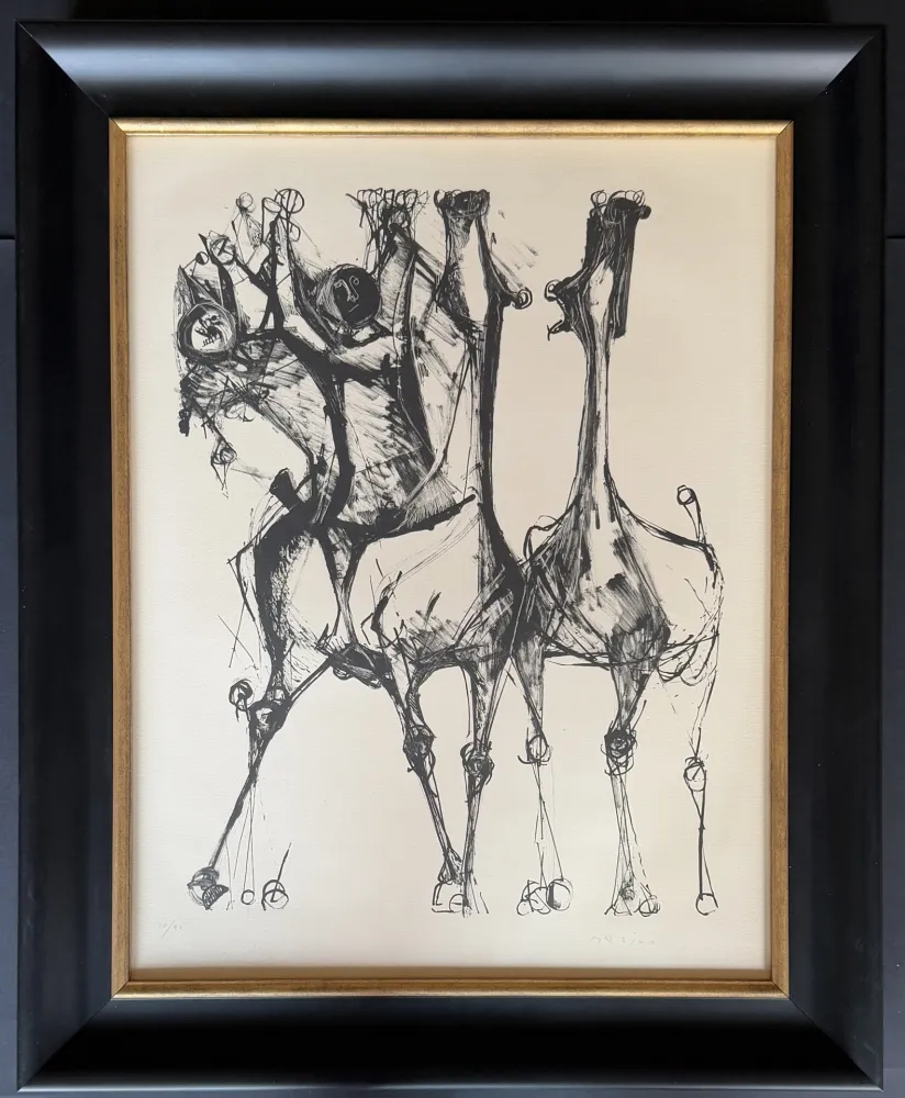 Lithograph Marini - Marino Marini (1901 - 1980) - CAVALIERS ET CHEVAUX, FOND CREME - lithograph on paper - 1952