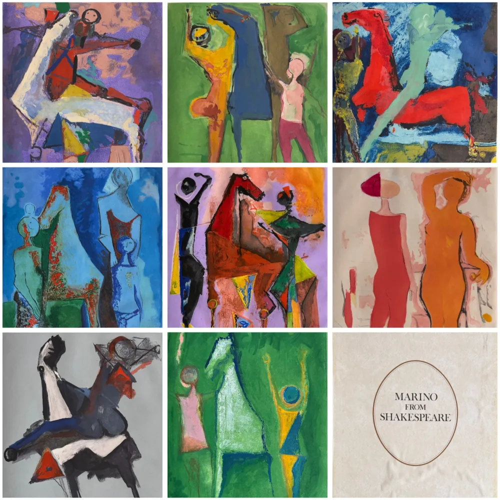 Etching Marini - Marino Marini (1901–1980) - MARINO FROM SHAKESPEARE I - Complete original folder containing 8 color drypoint etchings and aquatints on paper - 1977