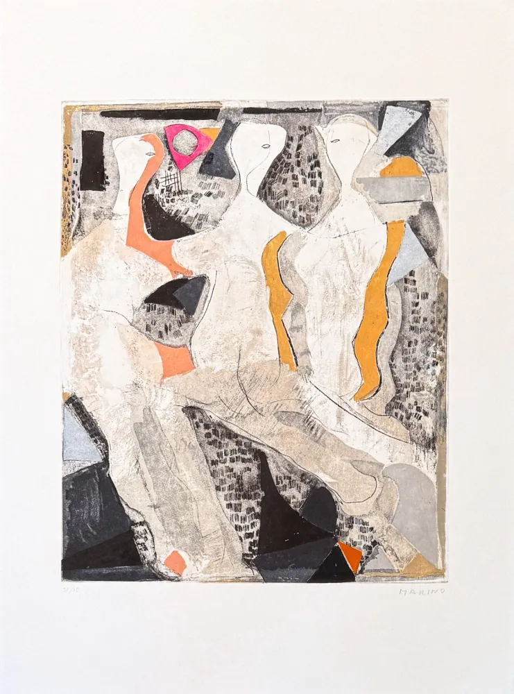 Etching Marini - Marino Marini (1901 - 1980) - Tre grazie - Etching and color aquatint - 1975