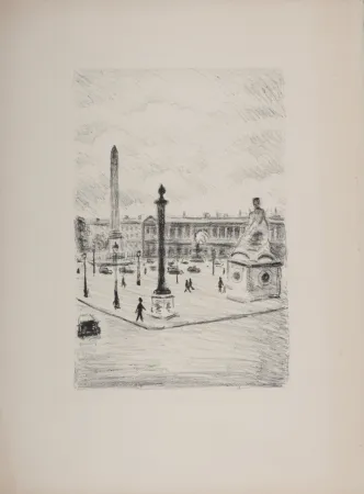 Lithograph Marquet - La Place de la Concorde, 1950