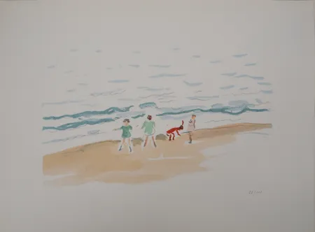 Lithograph Marquet - Les enfants sur la plage 