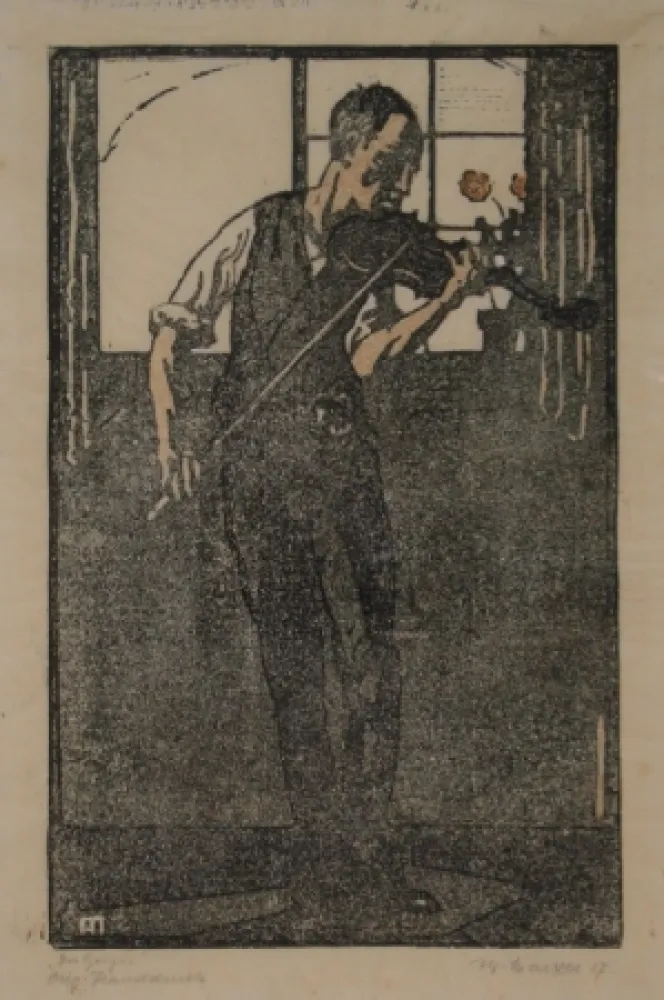 Linocut Marxer - Der Geiger