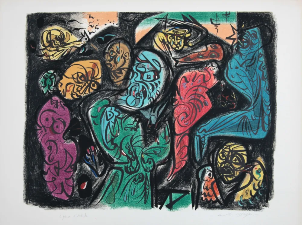 Lithograph Masson - Astres et visages