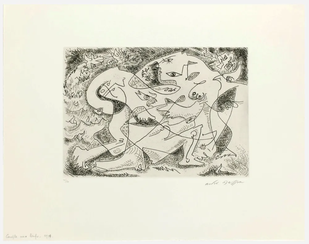Engraving Masson - Couple aux loups (1974)