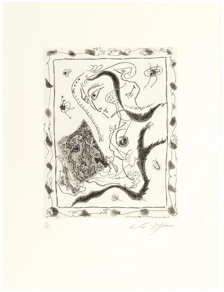 Etching And Aquatint Masson - Jeune fille regardant un dessin surréaliste (1967)