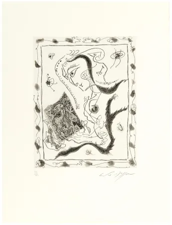 Etching And Aquatint Masson - Jeune fille regardant un dessin surréaliste (1967)