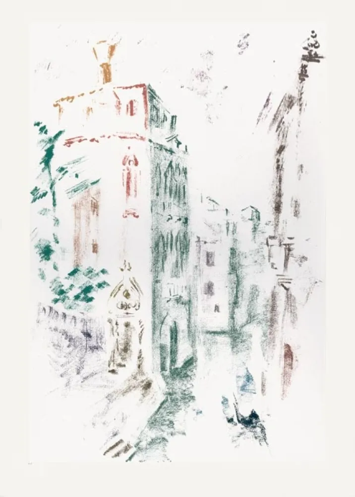 Lithograph Masson - Palais et canal (Voyage à Venise)