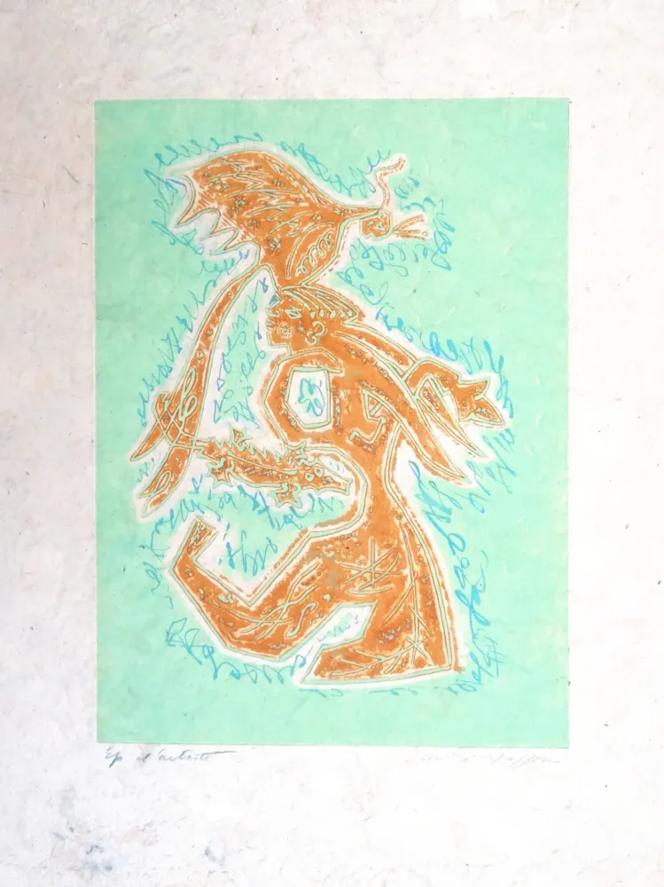 Engraving Masson - Personnage au crocodile